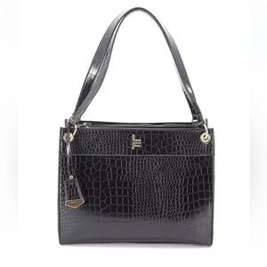 NWT London Fog Brielle Satchel Bag 3-Sections Black Vegan Leather Shoulder Bag